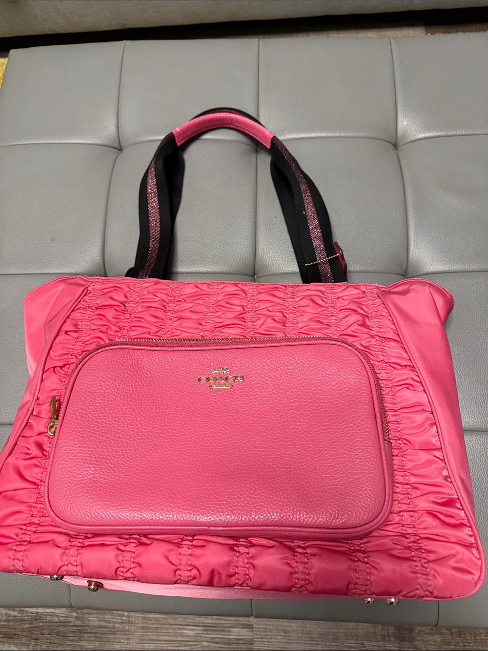 Coach Pink Quilted Tote Bag with Front Zip Pocket